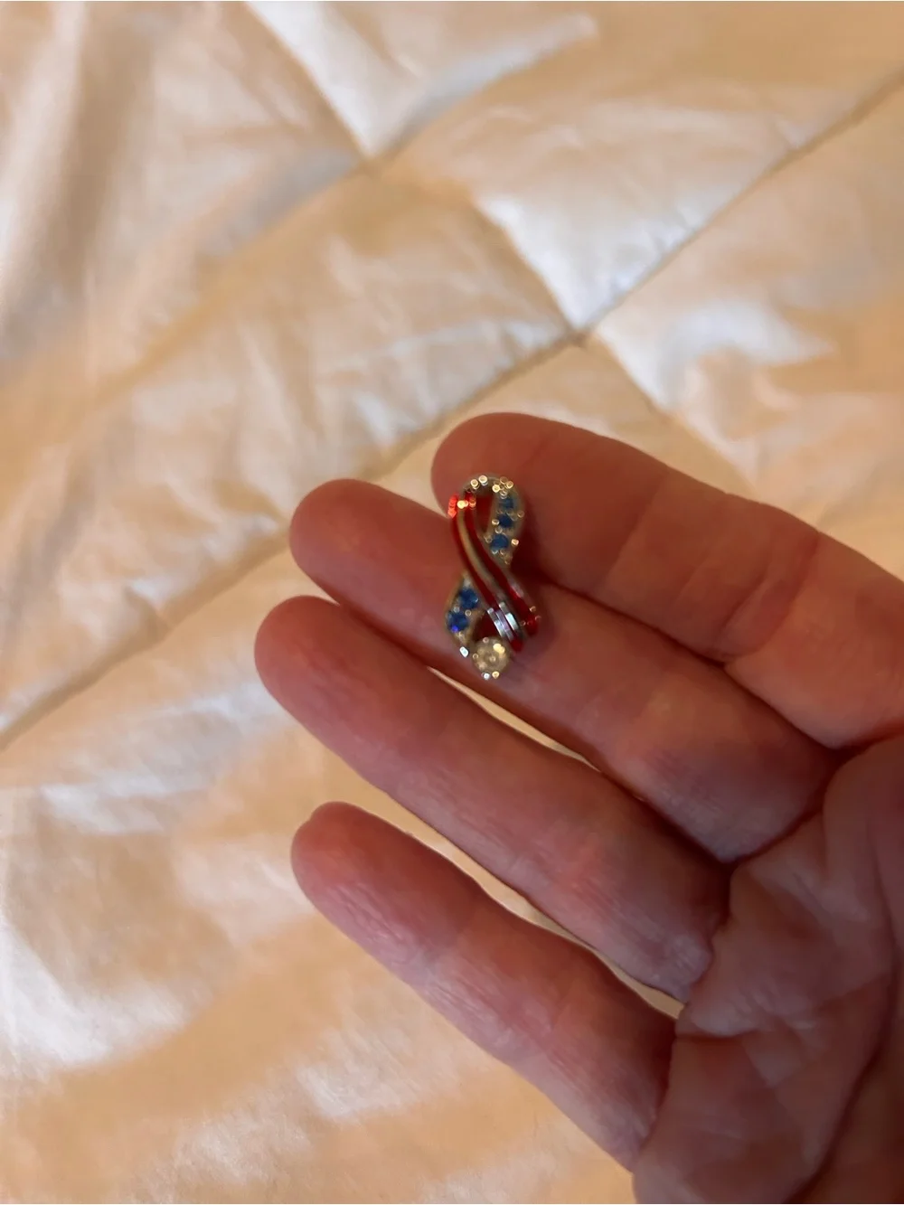 Patriotic Red -white and Blue Ribbon  Swarovski Crystal Brooch